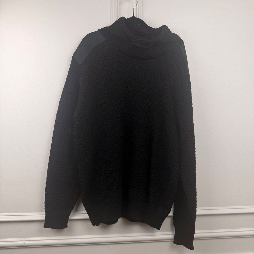 XRAY Jeans Mens Black Chunky Knit Cowl Neck Sweater Shoulder Patches XL RN164651